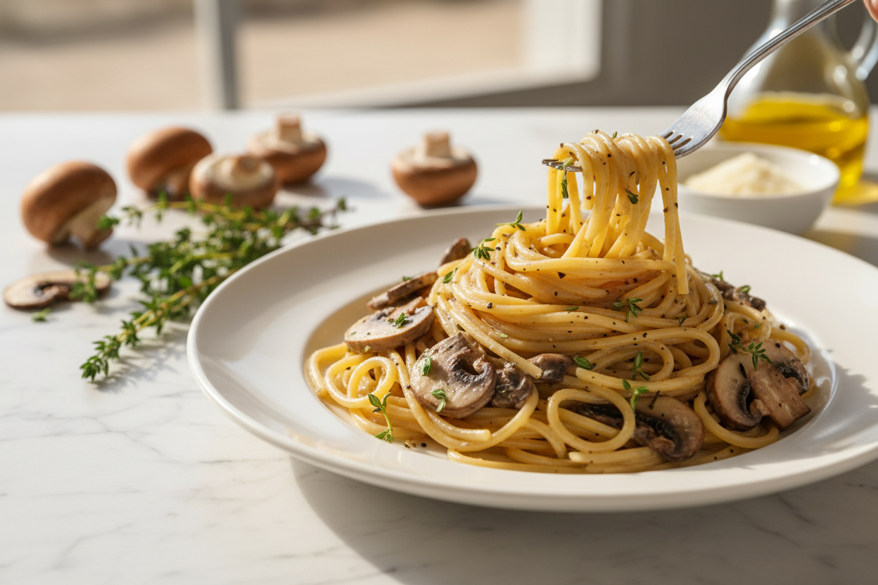 Mushroom Pasta Close-up Fork